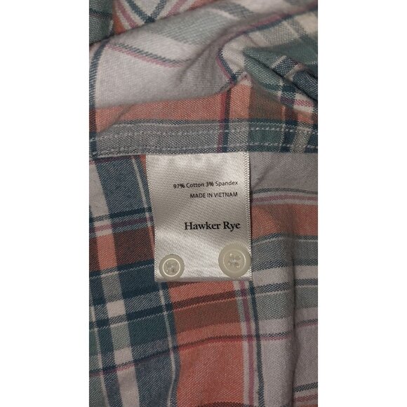 Hawker Rye Mens Stretch Oxford Plaid Button-Down Shirt L Short Regular Fit 97% C - Picture 2 of 6